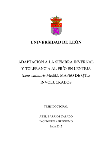 ADAPTACIÓN A LA SIEMBRA INVERNAL Y TOLERANCIA AL FRÍO EN LENTEJA (LENS CULINARIS MEDIK.). MAPEO DE QTLS INVOLUCRADOS